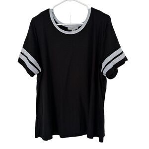 No Comment T Shirt Womens Plus Size 3X Black Gray Stripe Short Sleeve Casual Top